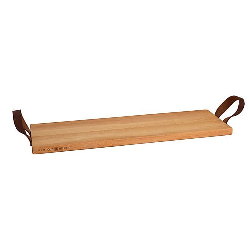 puur hout serveerplank beuken met leren handgrepen (59x19.5cm)