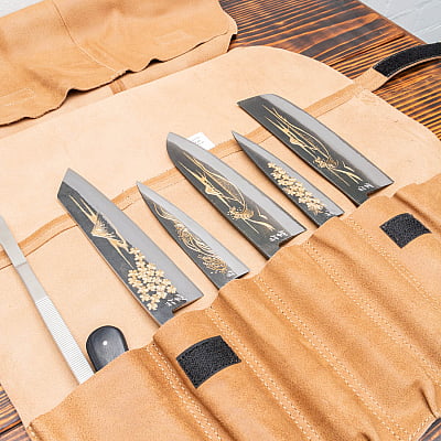 Kazoku Leather Knife Folder Brown 7 compartment