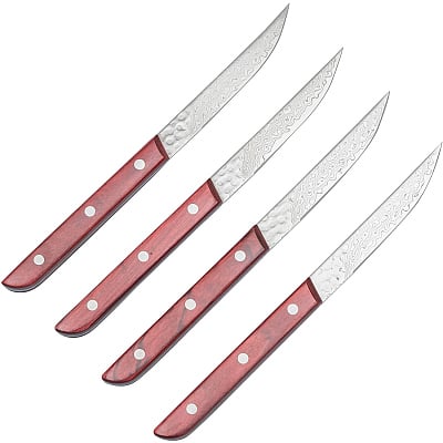 Kazoku AUS10 Damast Steak Knife Rood 11 cm (set van 4)