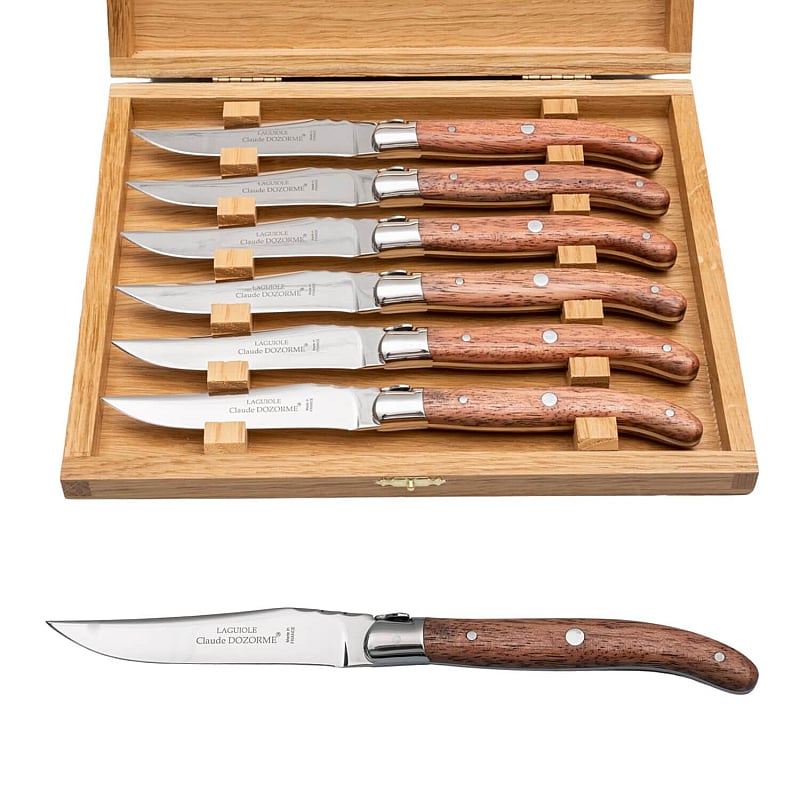 Laguiole Steak Knife Set by Claude Dozorme with exotic wood Meesterslijpers Knivesworld