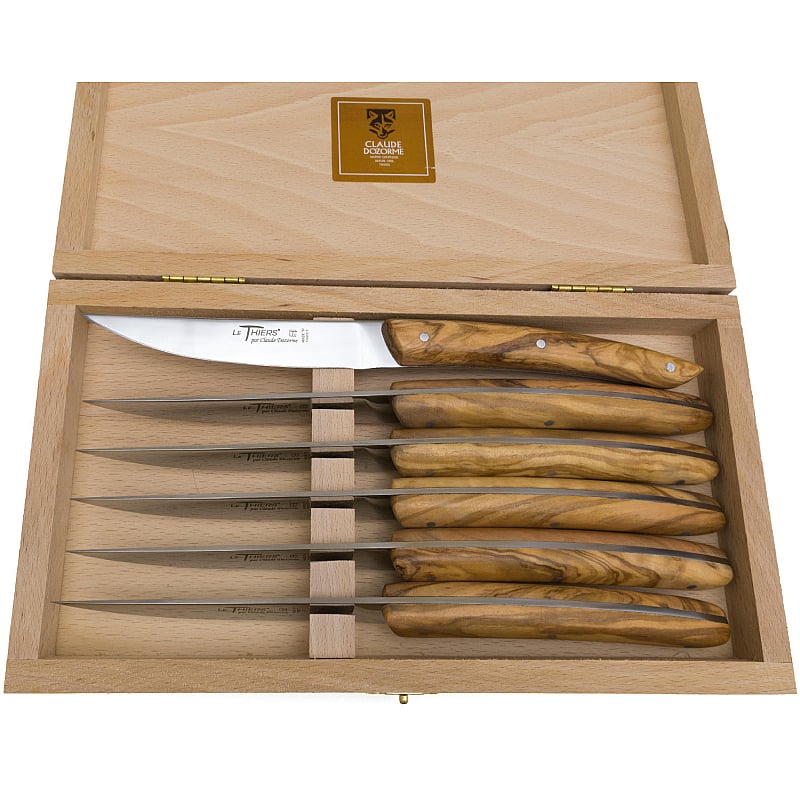 Laguiole Steak Knife Set by Claude Dozorme Olive Wood Knivesworld.eu