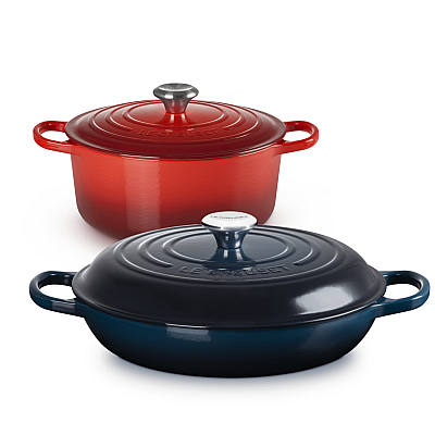Le Creuset Braadpan Kersenrood 24 cm & Campagnard Nuit 30 cm