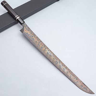 Nigara Anmon  Aogami #2 + Shirogami #2 Sakimaru Yanagiba 45 cm