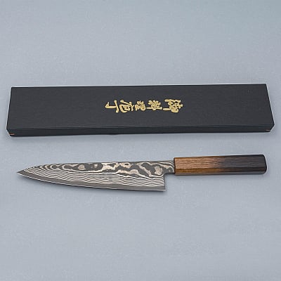 Shigeki Tanaka Ginsan Nickel Damast Oak Gyuto 21 cm