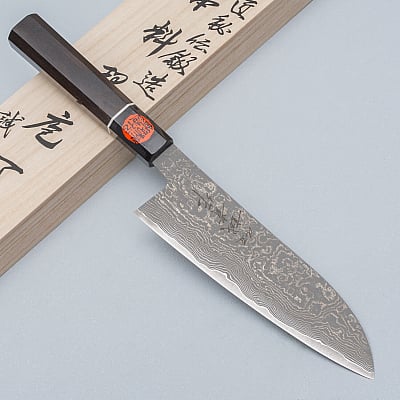 Shigeki Tanaka SG2 Damascus Ebony Ring Santoku 16.5 cm