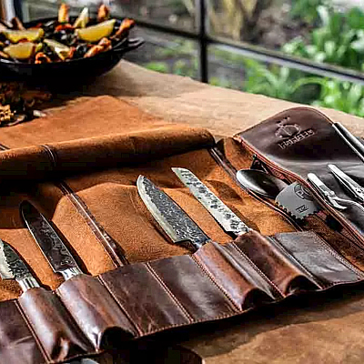 Forged Leather Knife Folder Brown 11 Pockets