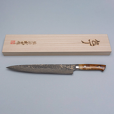 Takeshi Saji VG10 Rainbow Etched Cowhorn Sujihiki 27 cm