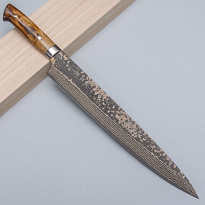 Takeshi Saji VG10 Rainbow Etched Cowhorn Sujihiki 27 cm