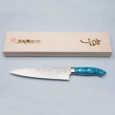 Takeshi Saji R2 Damast Turquiose Gyuto 21 cm 