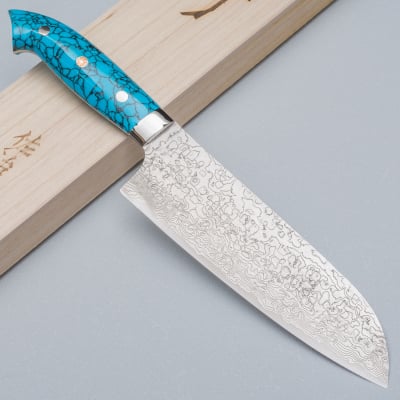 Takeshi Saji R2 Damast Turquiose Santoku 18 cm 