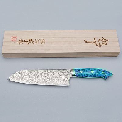 Takeshi Saji R2 Damast Turquiose Santoku 18 cm 