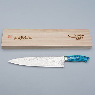 Takeshi Saji R2 Damast Turquiose Gyuto 24 cm 