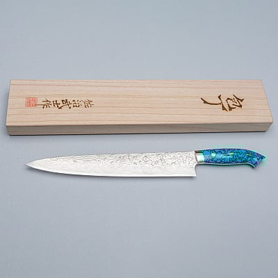 Takeshi Saji R2 Damast Turquiose Sujihiki 27 cm