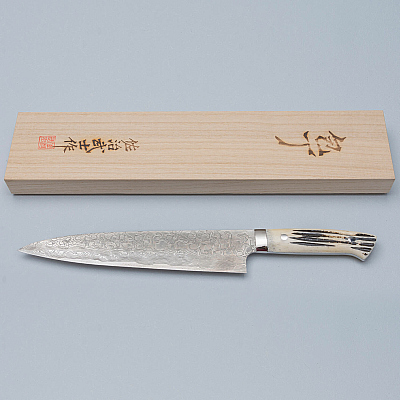 Takeshi Saji SG2 Diamond Damast Staghorn Gyuto 24 cm 