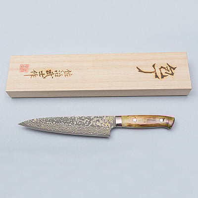 Takeshi Saji VG10 Rainbow Etched Cowhorn Gyuto 18 cm