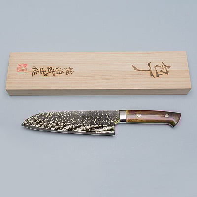 Takeshi Saji VG10 Rainbow Etched Cowhorn Santoku 16.5 cm