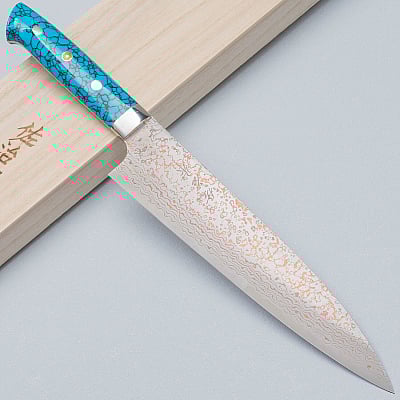 Takeshi Saji VG10 Rainbow Damast Turquiose Gyuto 21 cm 