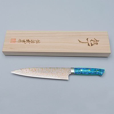Takeshi Saji VG10 Rainbow Damast Turquiose Gyuto 21 cm 