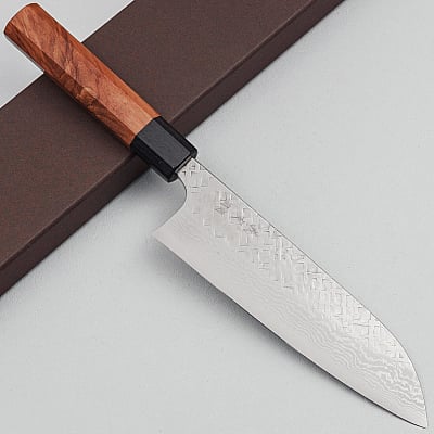 Yoshimi Kato VG10 Tsuchime Damast Rosewood Santoku 17 cm