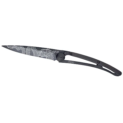 Deejo Zakmes Zwart Titan Ebonyhout Tatoo Japanse Draak 37 gram