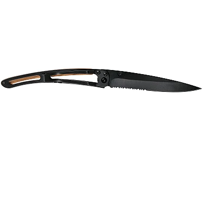 Deejo Zakmes Zwart Tattoo Hunting Scene Gekarteld Olijf Hout 37 g