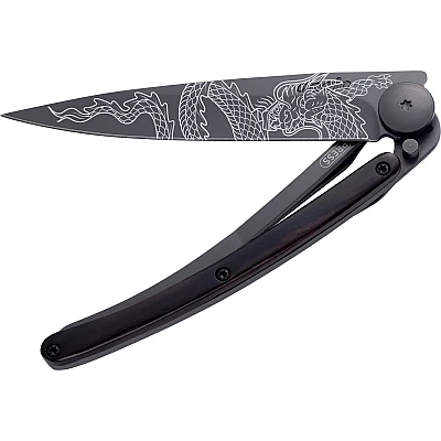 Deejo Zakmes Zwart Titan Ebonyhout Tatoo Japanse Draak 37 gram