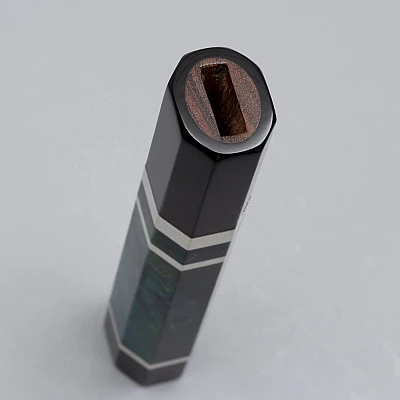 Handvat Blauw/Groen hout met Buffelhoorn 135 mm