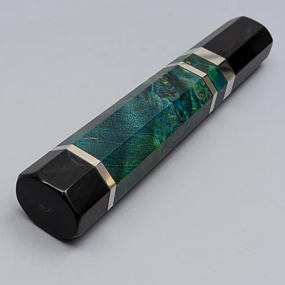 Handvat Blauw/Groen hout met Buffelhoorn 135 mm