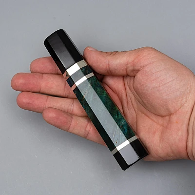 Handvat Blauw/Groen hout met Buffelhoorn 135 mm