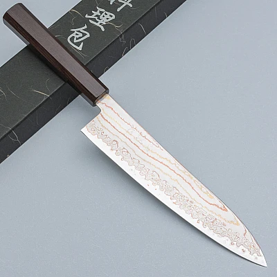Hatsukokoro Hayabusa Aogami #2 Regenbogen Damast Gyuto 21 cm