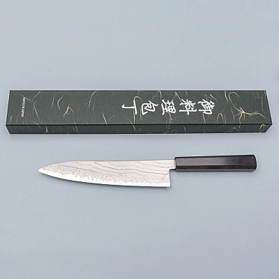 Hatsukokoro Hayabusa Aogami #2 Regenbogen Damast Gyuto 21 cm