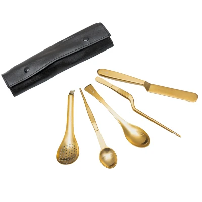 Kazoku Gourmet Tools 5-delig Goud + Lederen Rolmap