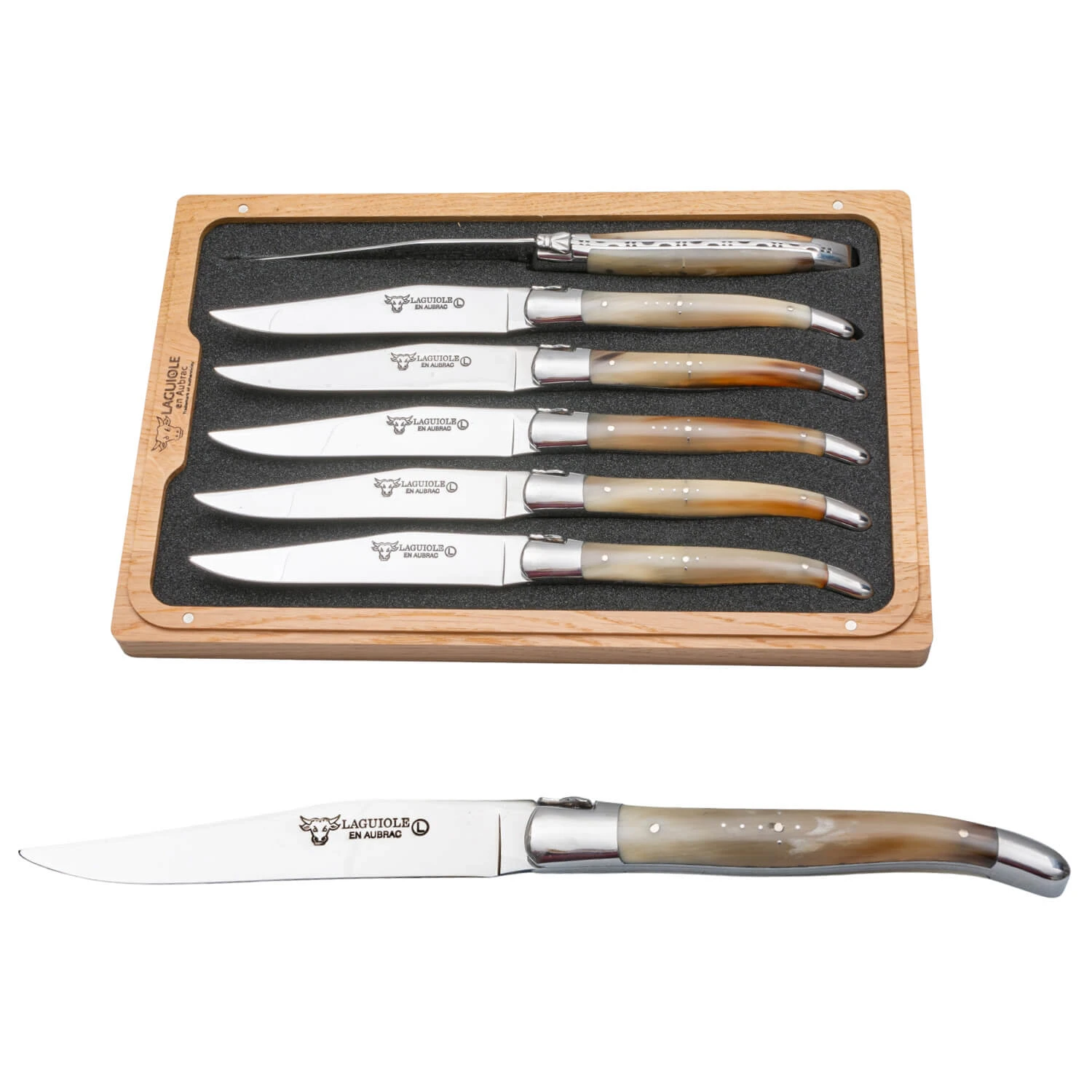 Laguiole Steak Knife Set by Aubrac of Horn | Knivesworld.eu