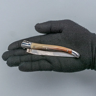 Laguiole en Aubrac Damast Zakmes Hoorn 12 cm