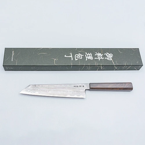 Nakagawa Satoshi Aogami Damast Ebony Kiritsuke 21 cm