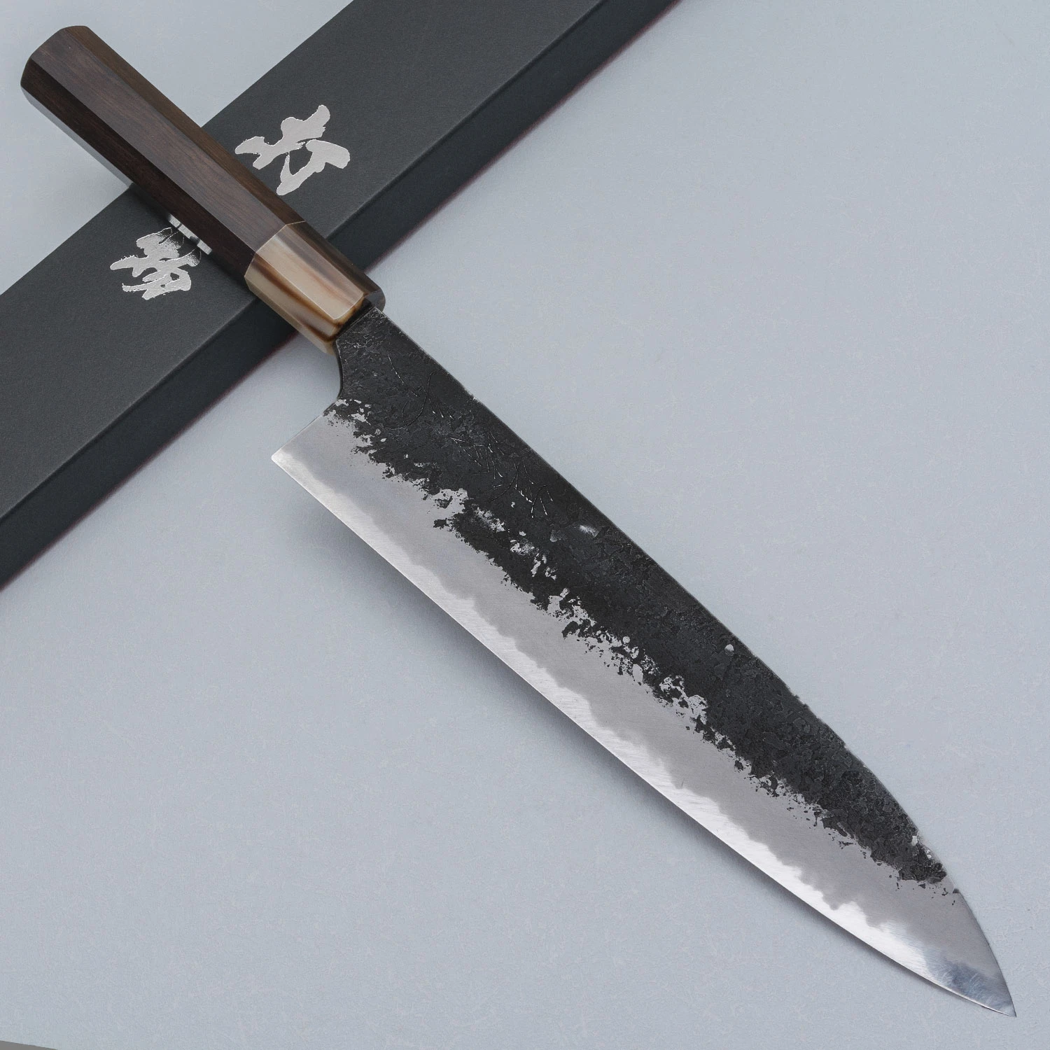 Naoki Mazaki Shirogami #2 Kurouchi Ebony Horn Gyuto 24 cm - NM-HK