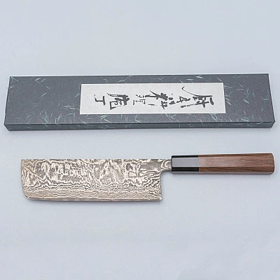 Shiro Kamo SG2 Damast Walnut Nakiri 18 cm