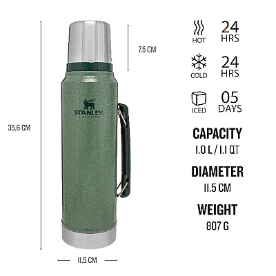 Stanley The Legendary Classic Thermosfles 1 Liter Hammertone Green